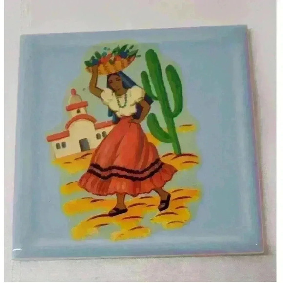 Set of 5-Vintage Mexican Picture Tiles - Picture 2 of 6